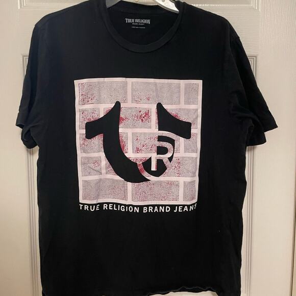 True Religion black logo front tee size large - Picture 1 of 2